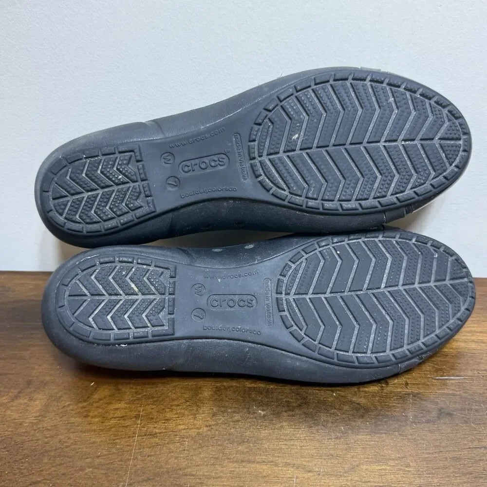 Crocs Ballet Flats Womens Sz 7 Black Rubber Slip On Cap Toe Shoes Loafers